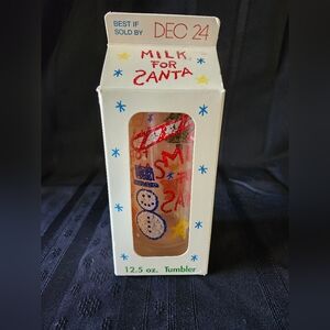 Vintage Milk For Santa 12.5oz Anchor Hocking 5.5” Glass Tumbler in Original Box